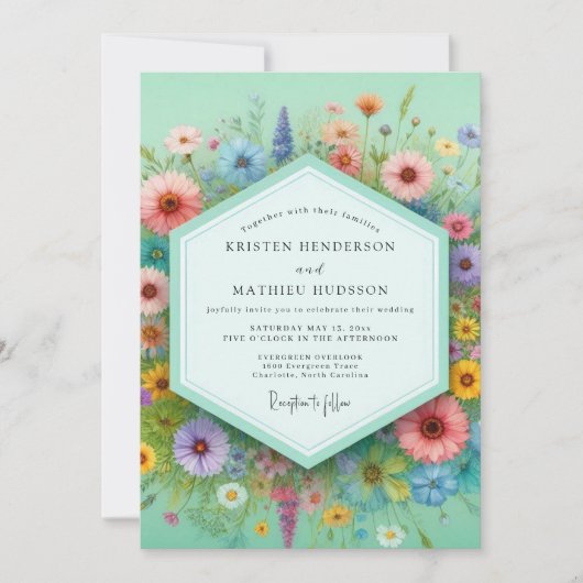 Invitation Mint Floral Meadow Whimsy Wedding (Devant)