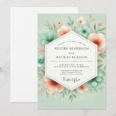 Invitation Mint Floral Whimsy Romance Wedding (Devant / Derrière)