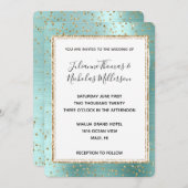 Invitation Mint Glam Gold Sparkle Confetti Mariage (Devant / Derrière)