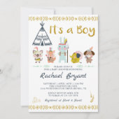 Invitation Mint Gold Boho Animaux C'est un Baby shower garçon (Devant)