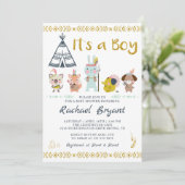Invitation Mint Gold Boho Animaux C'est un Baby shower garçon (Debout devant)