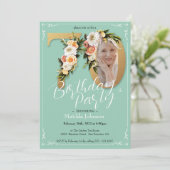 Invitation Mint Gold Custom Photo Floral Boho 70e anniversair (Debout devant)