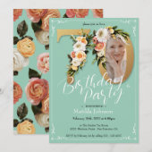 Invitation Mint Gold Custom Photo Floral Boho 70e anniversair (Devant / Derrière)