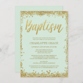 Invitation Mint Gold Faux Parties scintillant Baptême Invitat (Devant / Derrière)