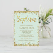 Invitation Mint Gold Faux Parties scintillant Baptême Invitat (Debout devant)