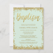Invitation Mint Gold Faux Parties scintillant Baptême Invitat (Devant)