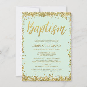 Invitation Mint Gold Faux Parties scintillant Baptême Invitat