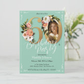 Invitation Mint Gold Floral Boho Photo personnalisée 60e anni (Debout devant)