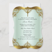 Invitation Mint Gold Pearl Damask Cross Baptism Christening 3 (Devant)