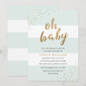 Invitation Mint & Gold Stripes Confetti Oh Baby shower Invita (Devant / Derrière)