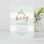Invitation Mint & Gold Stripes Confetti Oh Baby shower Invita (Debout devant)