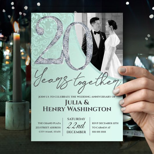 Invitation Mint Green and Silver Wedding Anniversary