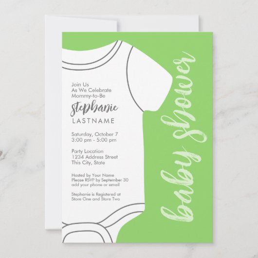Invitation Mint Green Baby Tee - Baby shower neutre pour le g (Devant)