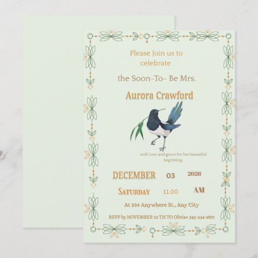 Invitation Mint Green Botanical Dove Square Bridal Shower Inv (Devant / Derrière)