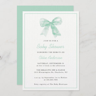 Invitation Mint Green Bow Minimal Baby shower neutre genre