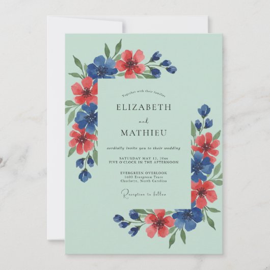 Invitation Mint Green Breezy Wildflower Wedding (Devant)