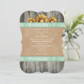 Invitation Mint Green Brown Rustic Tournesol Mariage Invitati (Debout devant)