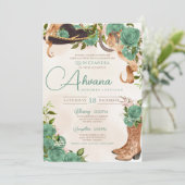 Invitation Mint Green Charra Quinceanera Western Sage Rose (Debout devant)