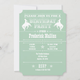 Invitation Mint Green Cowboy Rodeo Anniversaire Fête Invitati