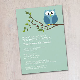 Invitation Mint Green Cute Owl sur Branche Baby Boy Douche