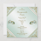 Invitation Mint Green de masquerade de masques Gold Flourds (Dos)
