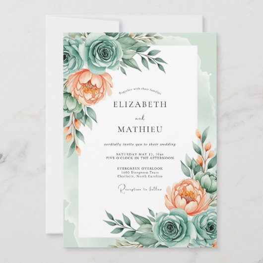 Invitation Mint Green Delicate Spring Wedding (Devant)