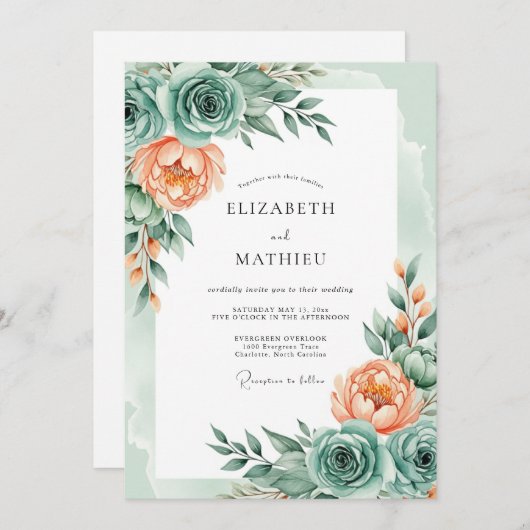 Invitation Mint Green Delicate Spring Wedding (Devant / Derrière)