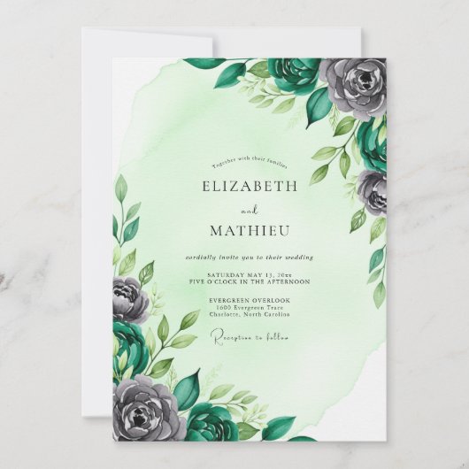 Invitation Mint Green Distinguished Botanical Wedding (Devant)