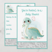 Invitation Mint Green Eau Bébé Dinosaure Douche (Devant / Derrière)