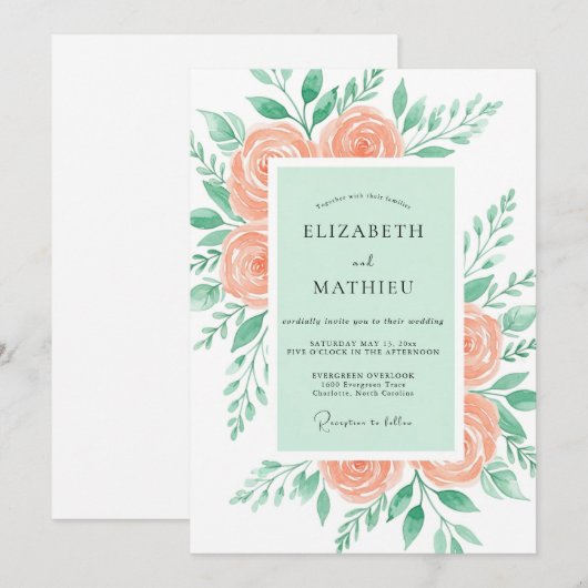 Invitation Mint Green Effervescent Spring Wedding (Devant / Derrière)