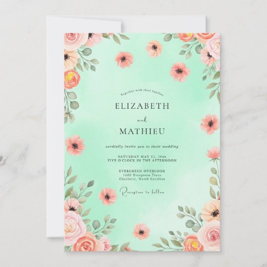 Invitation Mint Green Elegant Spring Wedding (Devant)