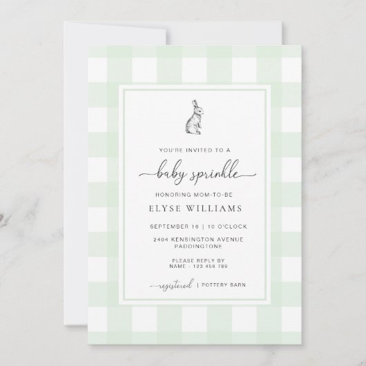 Invitation Mint Green En vichy lapin lapin Baby Sprinky (Devant)