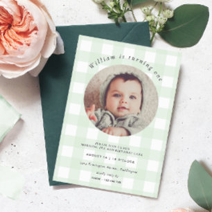 Invitation Mint Green En vichy photo Anniversaire