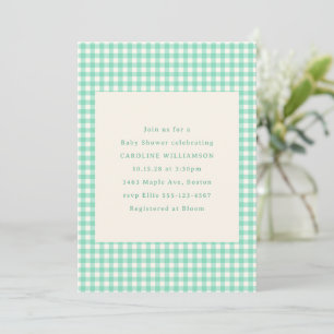 Invitation Mint Green En vichy Plaid Joli Baby shower d'été