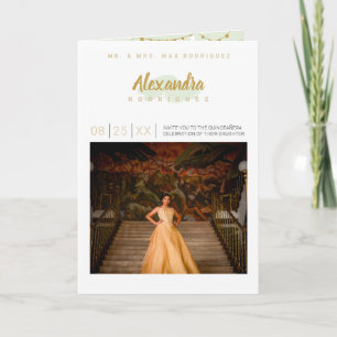 Invitation Mint Green et Gold Photo Quinceanera