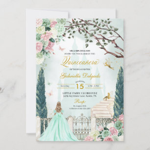 Invitation Mint Green Fairytale Jardin enchanté Quinceanera