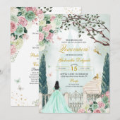 Invitation Mint Green Fairytale Jardin enchanté Quinceanera (Devant / Derrière)