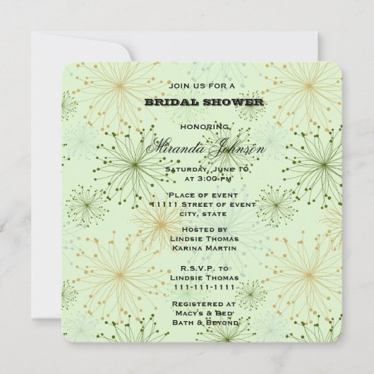 Invitation Mint Green Floral Abstrait Bridal (Devant)