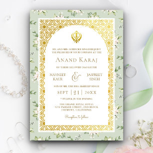 Invitation Mint Green Floral Anand Karaj Punjabi Sikh Mariage