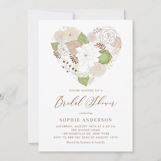 Invitation Mint Green Floral Heart Incitation nuptiale douche (Devant)