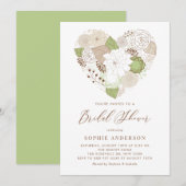 Invitation Mint Green Floral Heart Incitation nuptiale douche (Devant / Derrière)