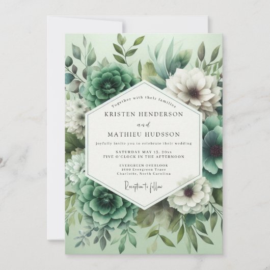 Invitation Mint Green Floral Opulence Wedding (Devant)