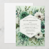 Invitation Mint Green Floral Opulence Wedding (Devant / Derrière)