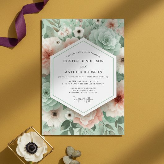 Invitation Mint Green Floral Romance Wedding