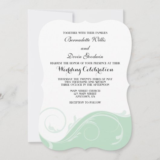 Invitation Mint Green Floral Swirl Bracket Wedet Invite (Devant)