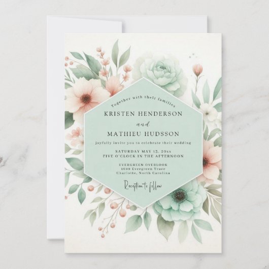 Invitation Mint Green Floral Whimsy Wedding (Devant)