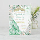 Invitation Mint Green Gold Butterfly Princess Quinceañera (Debout devant)