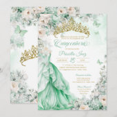 Invitation Mint Green Gold Butterfly Princess Quinceañera (Devant / Derrière)