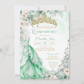 Invitation Mint Green Gold Élégante Princesse Quinceañera (Devant)