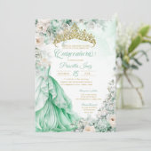 Invitation Mint Green Gold Élégante Princesse Quinceañera (Debout devant)